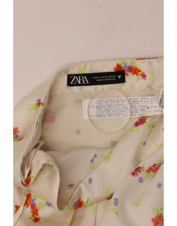 Zara Γυναικεία Μίνι Φούστα Μεσαία W28 Λευκός φλοράλ πολυεστέρας