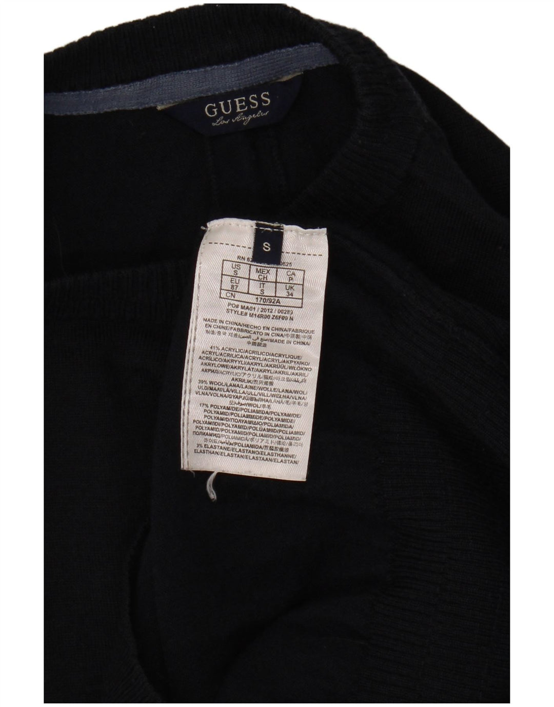 GUESS Mens Crew Neck Jumper Sweater Small Navy Blue Acrylic