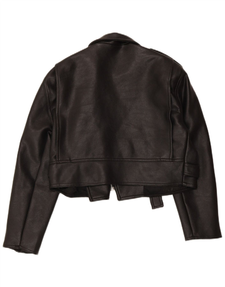 VINTAGE Γυναικείο Oversized Crop Biker Jacket UK 10 Small Black