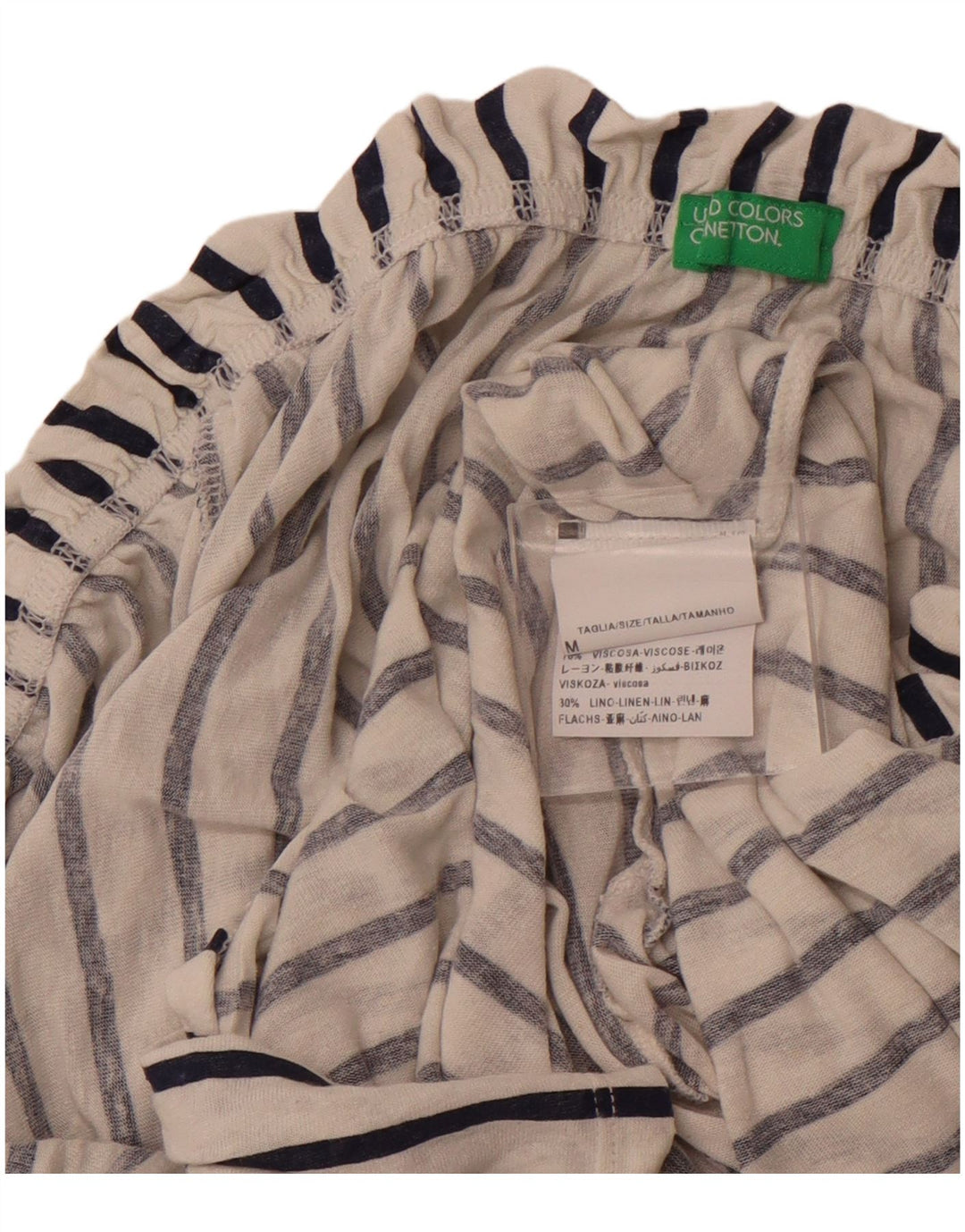 BENETTON Γυναικείο μανίκι 3/4 μπλούζα ώμου UK 14 μέτριο λευκό ριγέ