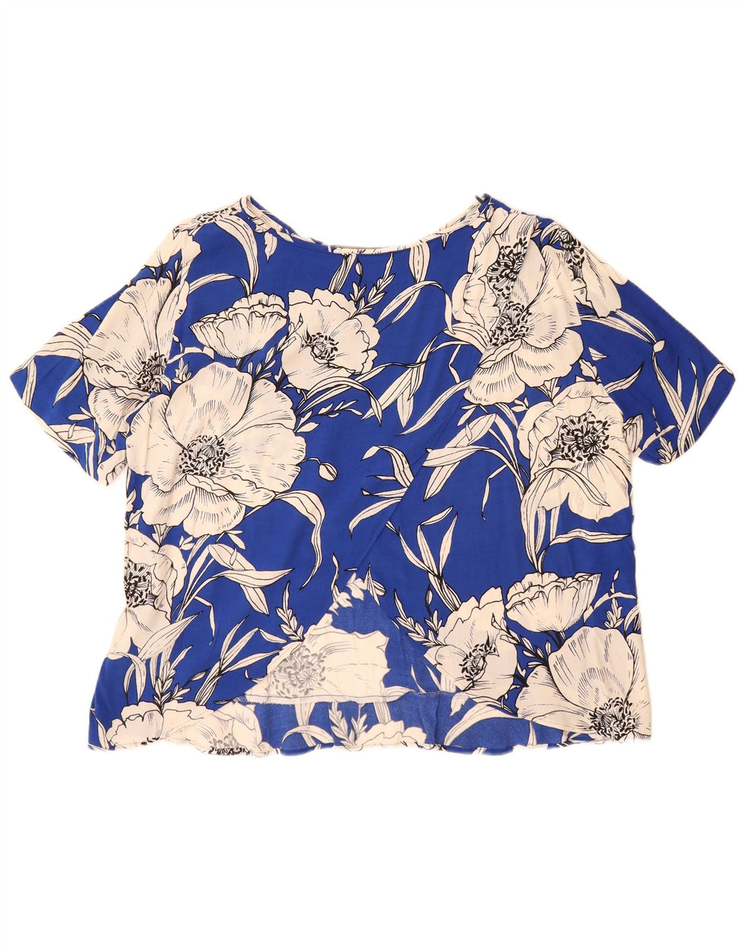 ZARA Γυναικεία Μπλούζα Oversized Top UK 16 Large Blue Floral