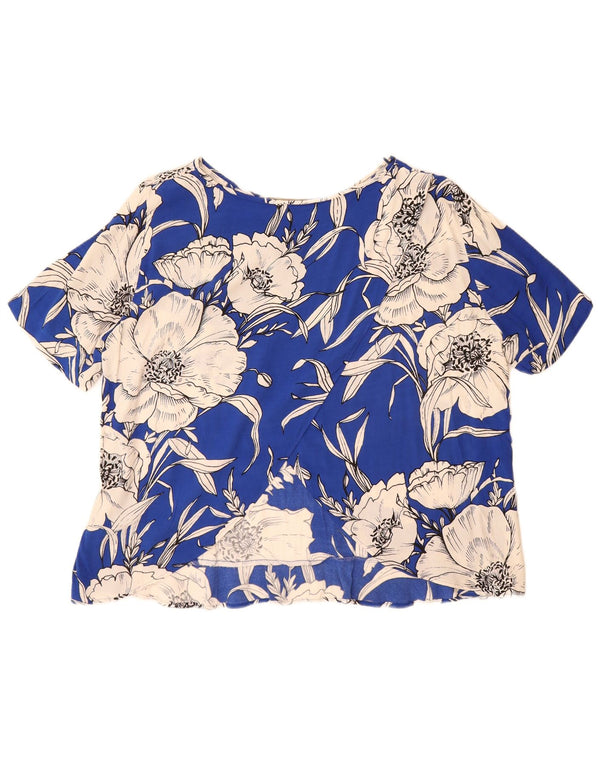 ZARA Γυναικεία Μπλούζα Oversized Top UK 16 Large Blue Floral
