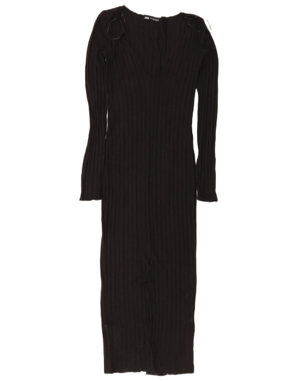 Zara Γυναικείο μακρυμάνικο Bodycon Φόρεμα UK 8 Small Black Viscose