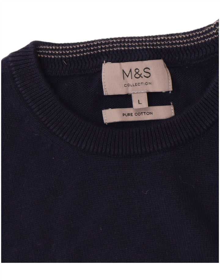 Marks & Spencer Ανδρικό πουλόβερ με λαιμόκοψη μεγάλου χρώματος, βαμβακερό