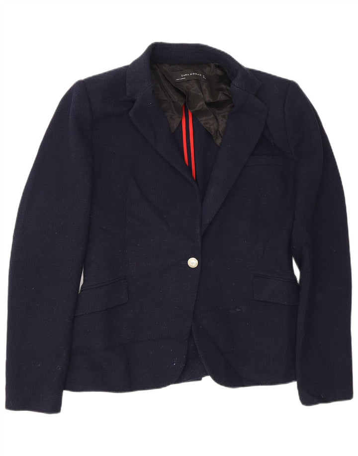 Zara Γυναικείο Μπουφάν 1 Κουμπί Blazer UK 14 Large Navy Blue Polyester