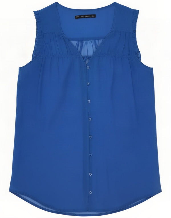 Zara Womens Trafaluc Sleeveless Shirt Blouse UK 14 Medium Blue Polyester