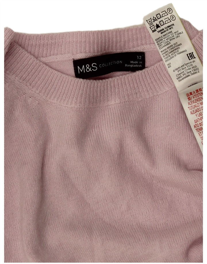 Marks & Spencer Γυναικείο πουλόβερ με λαιμόκοψη UK 12 Medium Pink Acrylic