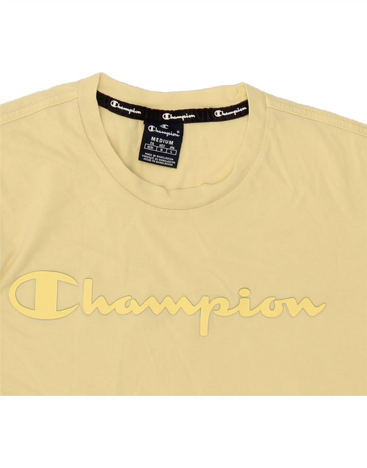CHAMPION Mens Graphic T-Shirt Top Medium Yellow Vintage Champion and Second-Hand Champion from Messina Hembry 