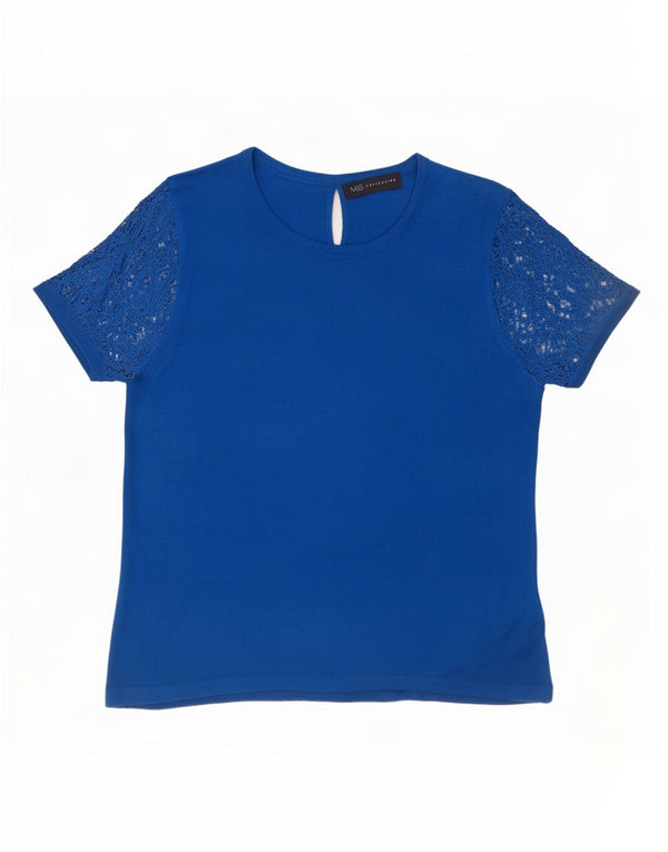 Marks & Spencer Γυναικεία Μπλούζα Τοπ UK 12 Medium Blue Floral Acrylic