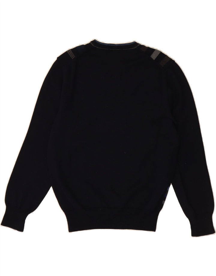 DALMINE Mens V-Neck Jumper Sweater IT 48 Medium Navy Blue Check Vintage DALMINE and Second-Hand DALMINE from Messina Hembry 