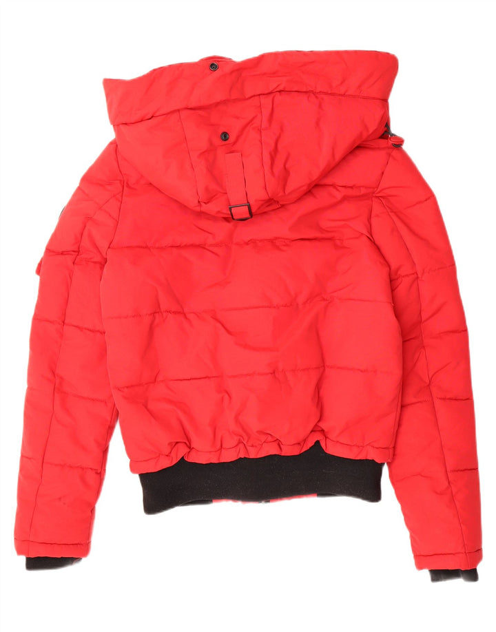 SUPERDRY Womens Hooded Padded Jacket UK 8 Small Red Nylon
