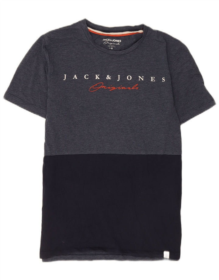 Ανδρικό μπλουζάκι Jack & Jones κανονικό γραφικό κορυφαίο μικρό μπλε ναυτικό χρώμα