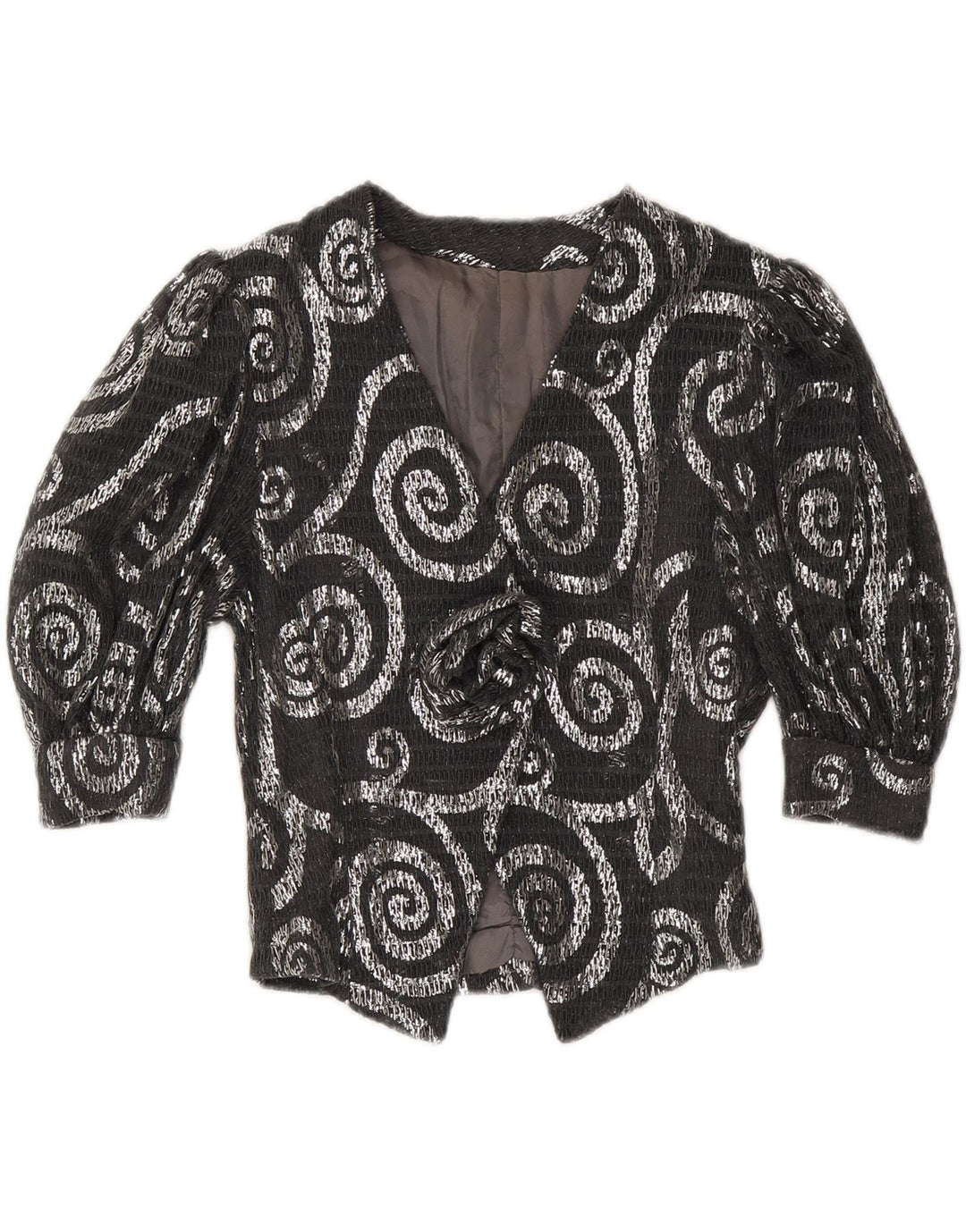 VINTAGE Γυναικείο μπλέιζερ 3/4 μανίκι UK 12 Medium Grey Paisley