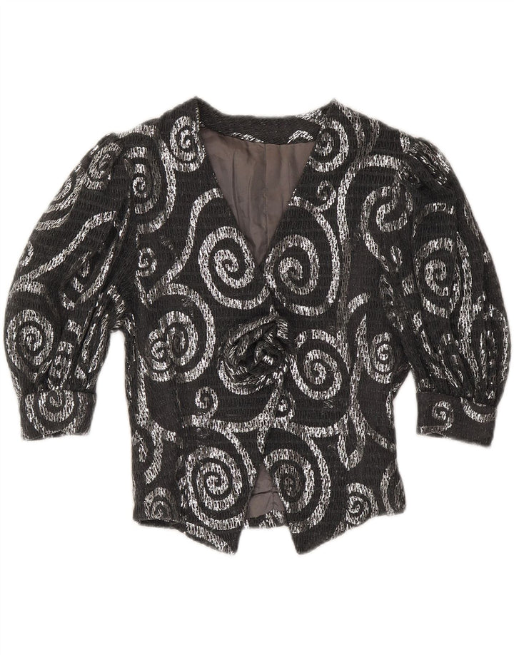 VINTAGE Γυναικείο μπλέιζερ 3/4 μανίκι UK 12 Medium Grey Paisley