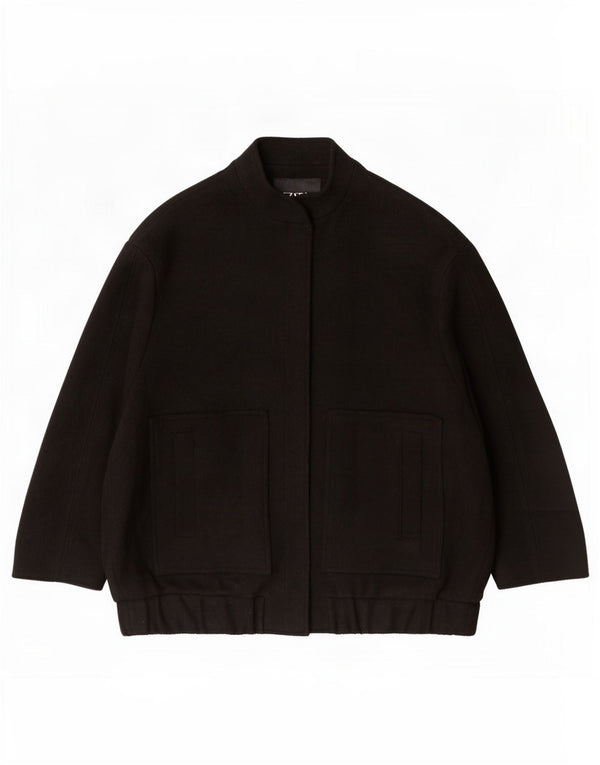 Zara Womens Oversized Bomber Jacket UK 10 Small Black Wool