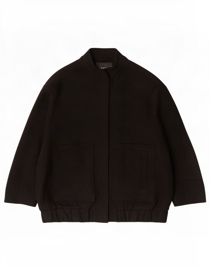 Zara Γυναικείο Oversized Bomber Jacket UK 10 Small Black Wool