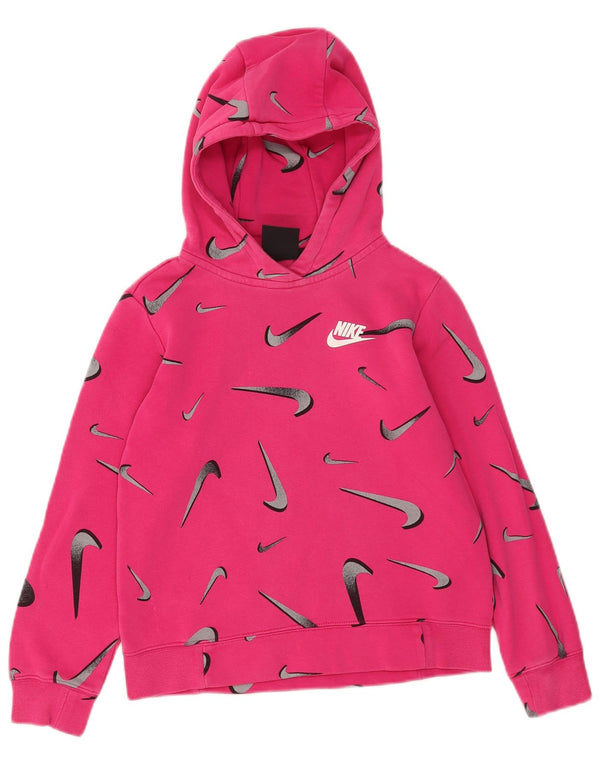 Nike Girls Graphic Standard Fit Hoodie Jumper 10-11 Years Medium Pink