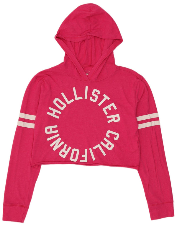 Γυναικείο Hollister Oversized Crop Graphic Hoodie Jumper UK 10 Small Pink