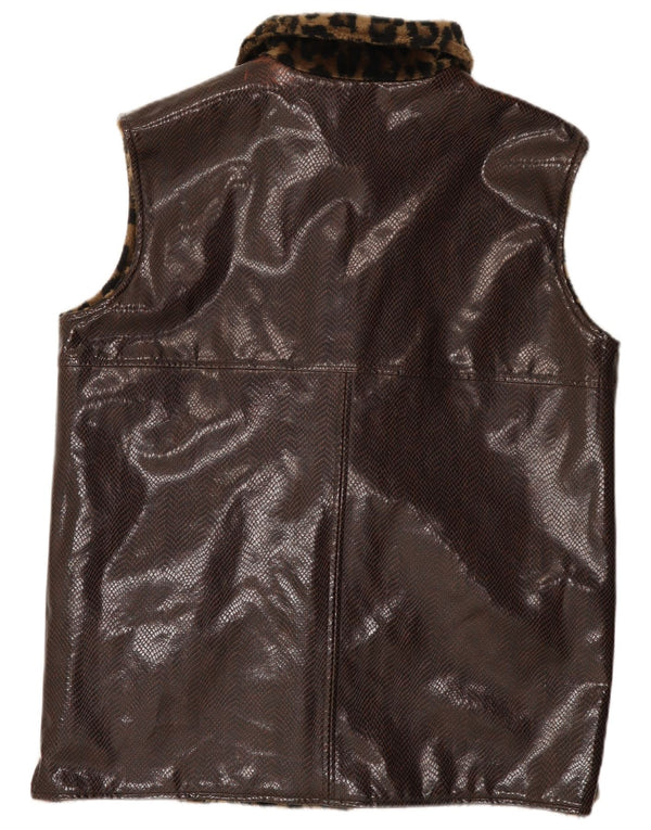 Vintage Γυναικείο αναστρέψιμο Faux Leather Gilet UK 18 XL καφέ Animal Print