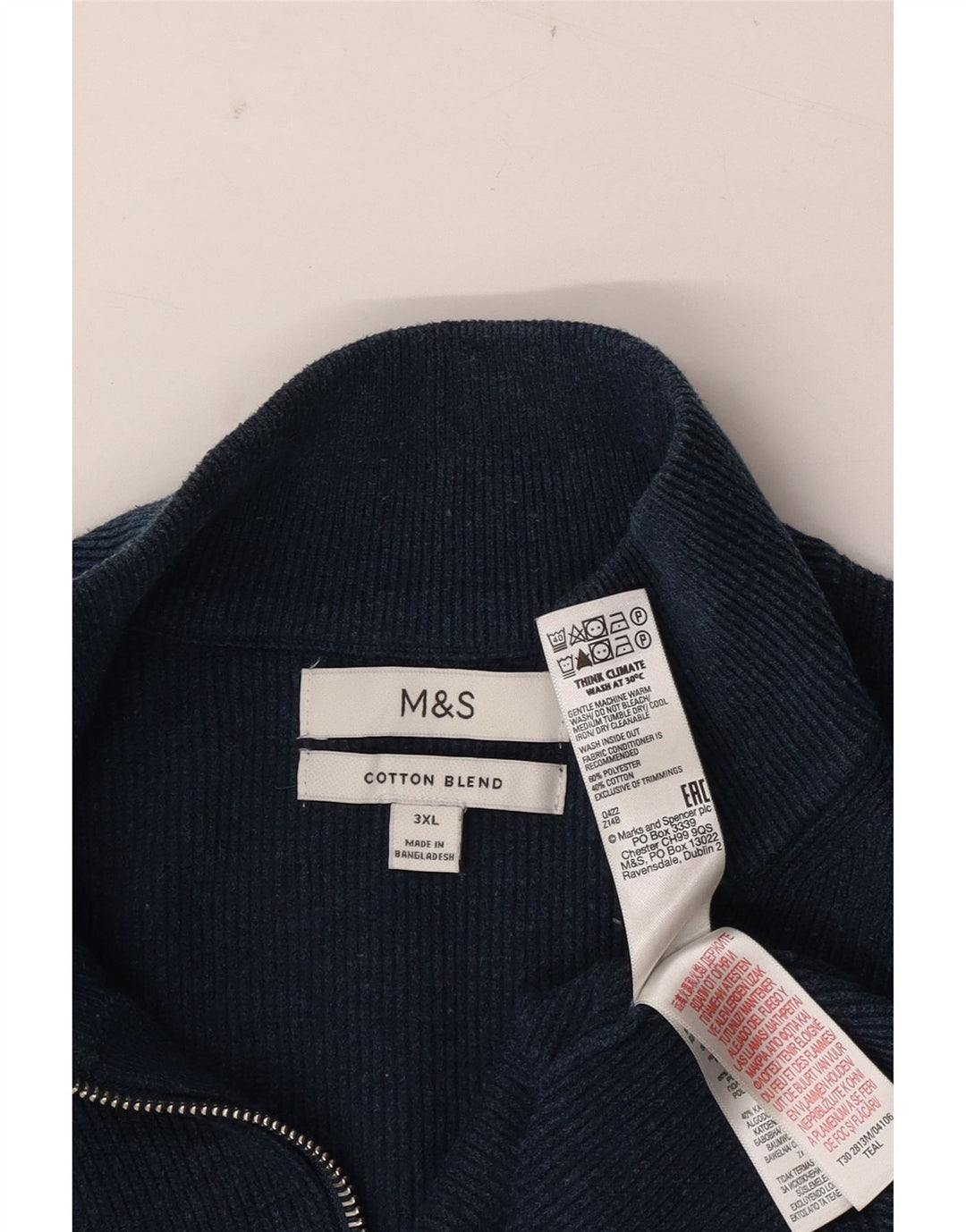 Marks & Spencer Ανδρικό πουλόβερ με φερμουάρ 3XL μπλε πολυεστέρα
