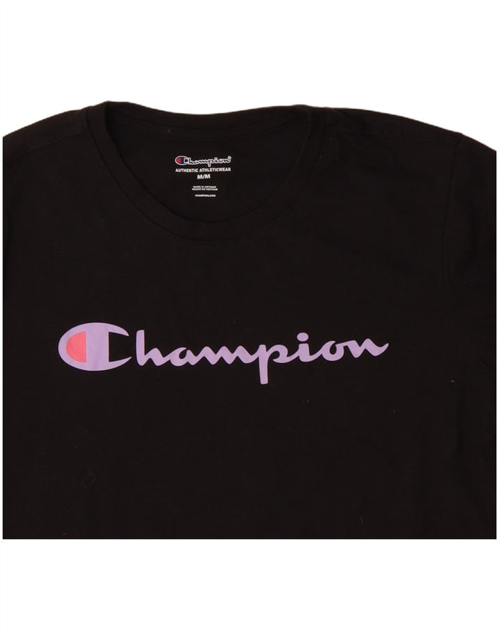 Γυναικείο T-Shirt CHAMPION Top UK 14 Μεσαίο μαύρο βαμβακερό