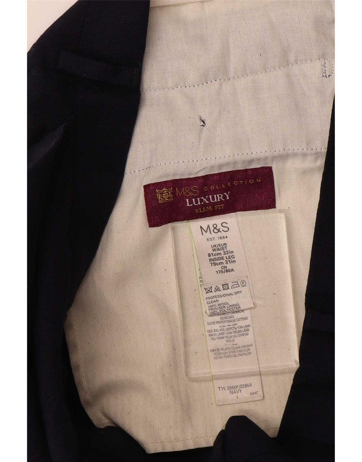 Ανδρικό παντελόνι Marks & Spencer Slim Fit Suit W32 L31 Navy Blue Wool