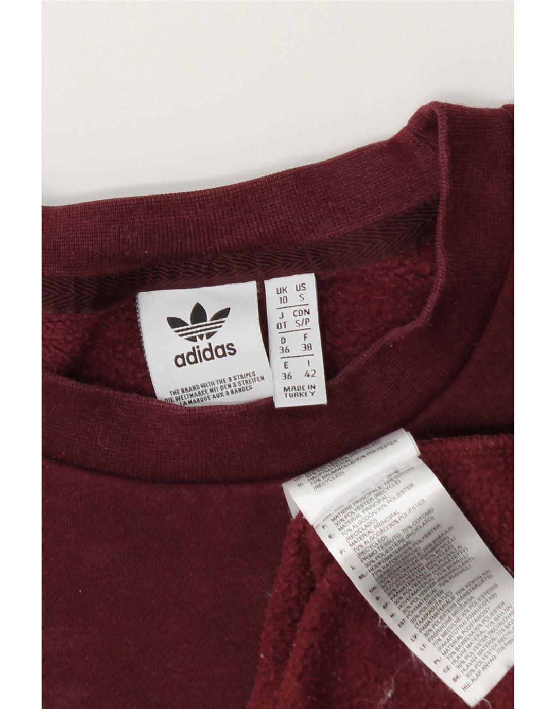 Adidas Γυναικείο φούτερ μεγάλου μεγέθους Jumper UK 10 Small μπορντό βαμβακερό