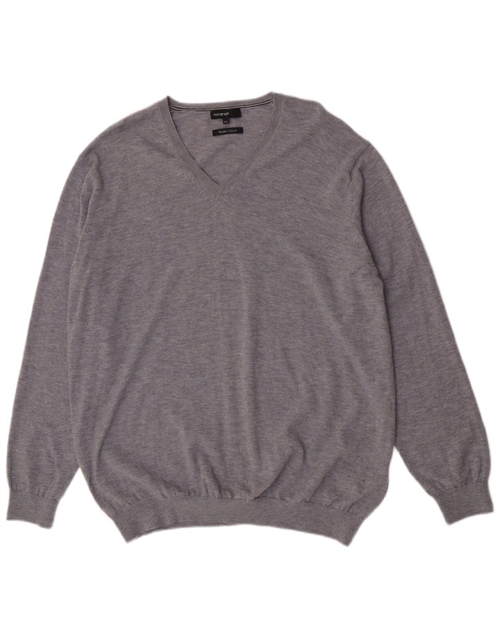 Ανδρικό πουλόβερ Marks & Spencer Autograph V-Neck Jumper 2XL γκρι μαλλί