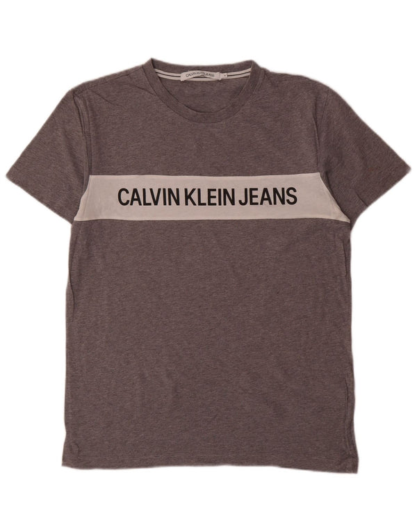 Calvin Klein Jeans Mens Graphic T-Shirt Top Medium Grey Colourblock