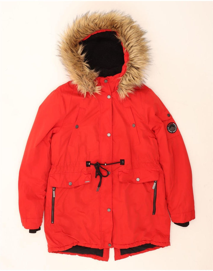 Superdry γυναικείο μπουφάν Parka με κουκούλα UK 14 μεγάλο κόκκινο πολυεστέρα
