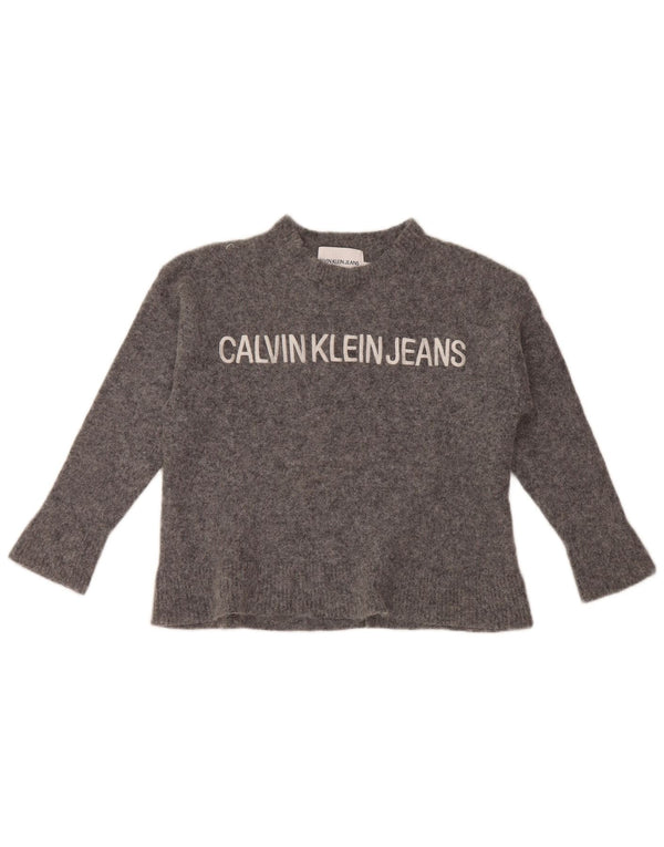 Calvin Klein Girls Crew Neck Jumper πουλόβερ 9-10 ετών Μεγάλο Γκρι Πολυαμίδιο