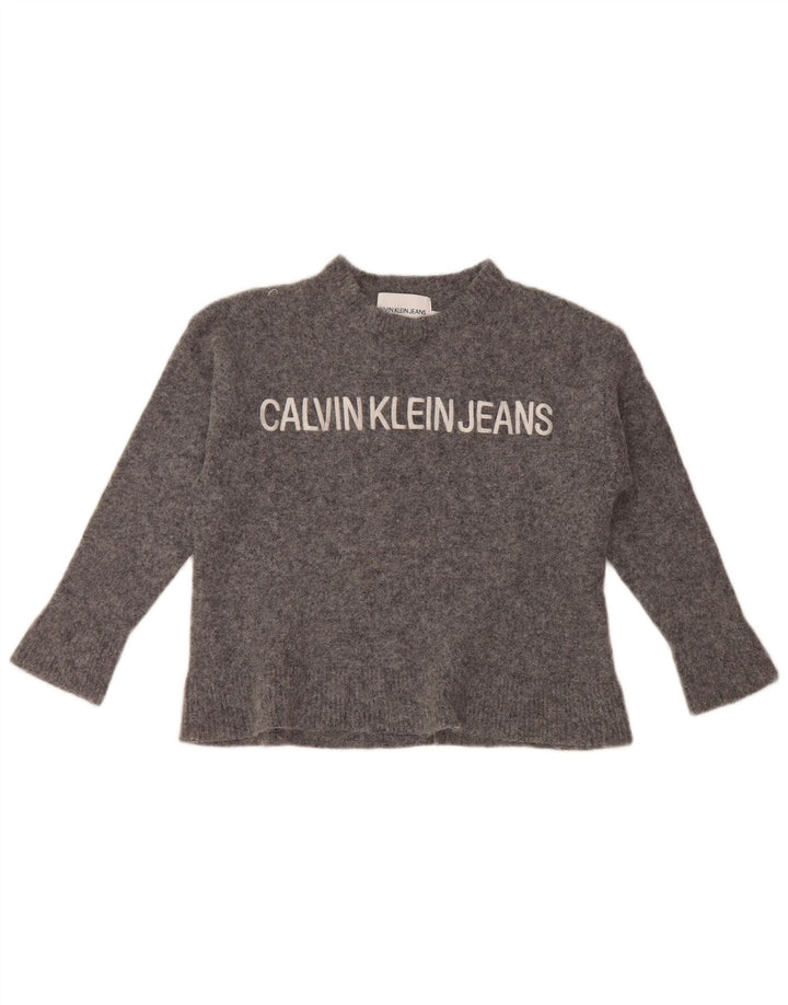 Calvin Klein Girls Crew Neck Jumper πουλόβερ 9-10 ετών Μεγάλο Γκρι Πολυαμίδιο