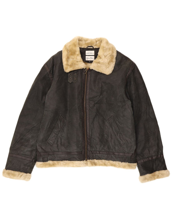 Ανδρικό Shearling Jacket Quebec UK 42 XL μαύρο δέρμα