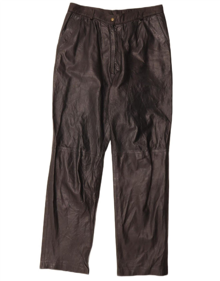 Vintage γυναικείο ίσιο δερμάτινο παντελόνι W29 L30 Μαύρο