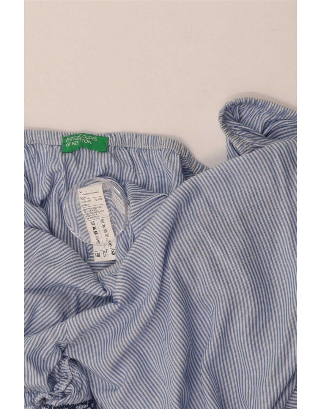 BENETTON Womens Off Shoulder Tunic Top UK 10 Small Blue Striped Viscose