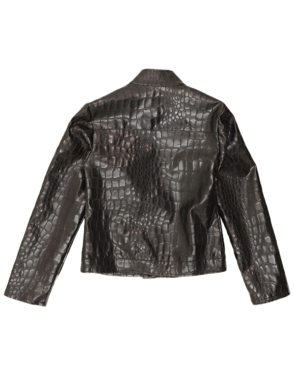 Vintage Γυναικείο Faux Leather Bomber Jacket UK 10 Small Black Animal Print