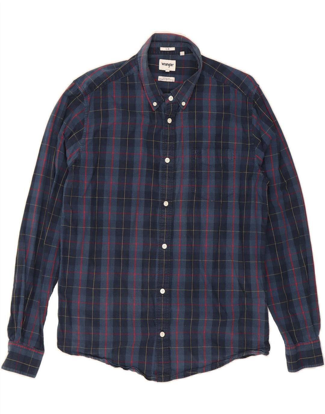 WRANGLER Mens Slim Shirt XL Navy Blue Check Cotton Vintage Wrangler and Second-Hand Wrangler from Messina Hembry 