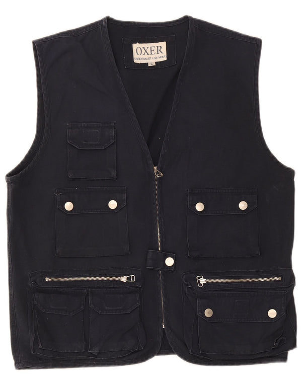 OXER Mens Utility Gilet UK 40 Large Navy Blue Cotton