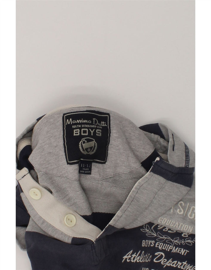 MASSIMO DUTTI Boys Graphic Hoodie Jumper 11-12 Years Grey Striped Cotton | Vintage Massimo Dutti | Thrift | Second-Hand Massimo Dutti | Used Clothing | Messina Hembry 