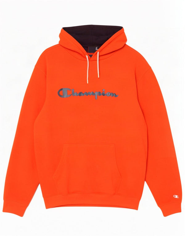 Champion Mens Graphic Hoodie Jumper 3XL Orange Cotton