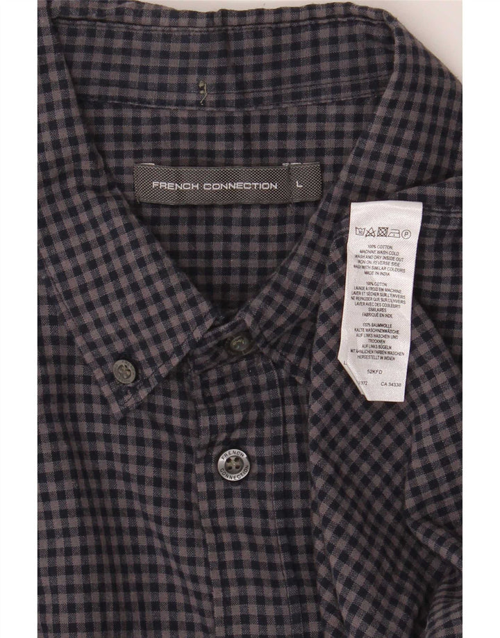 Ανδρικό πουκάμισο French Connection Φανελένιο μεγάλο Navy Blue Gingham Cotton