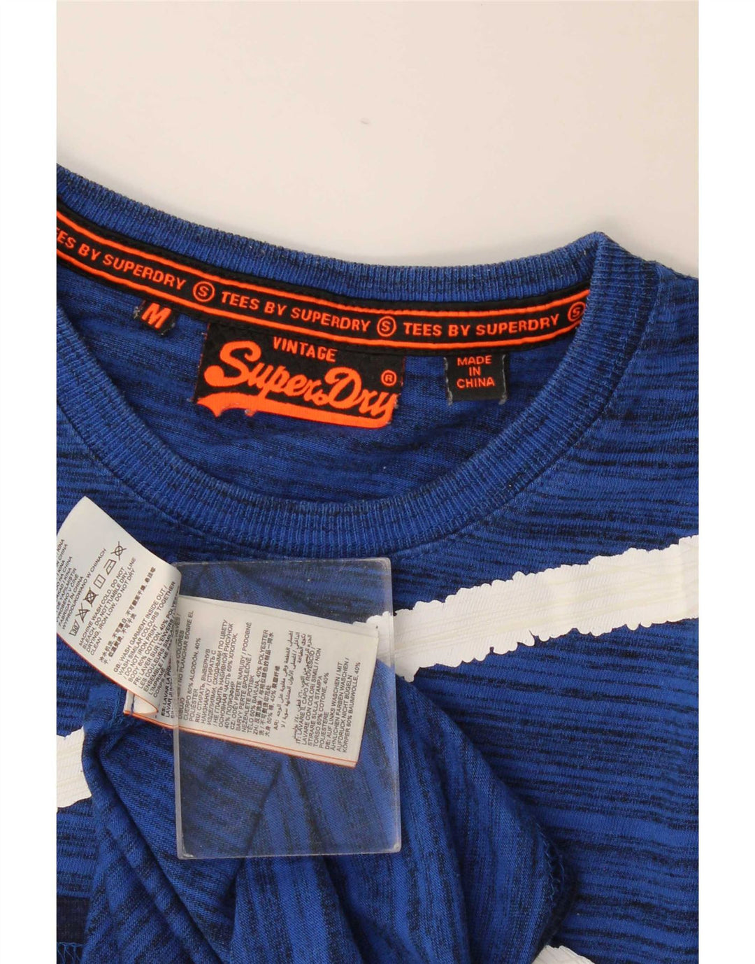 Ανδρικό T-Shirt κανονικό γραφικό Superdry, Βαμβακερό μεσαίο μπλε ριγέ