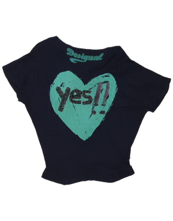 Desigual γυναικείο υπερμεγέθη γραφικό μπλουζάκι Top UK 16 Large Navy Blue