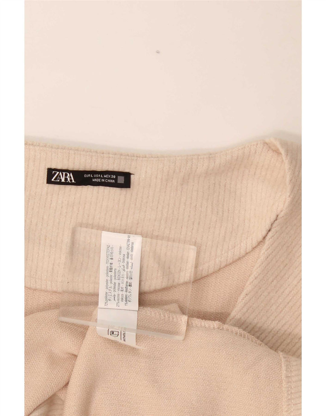 Zara Γυναικεία μακρυμάνικη μπλούζα τοπ UK 14 Large Beige Polyester