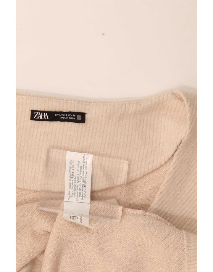 Zara Γυναικεία μακρυμάνικη μπλούζα τοπ UK 14 Large Beige Polyester