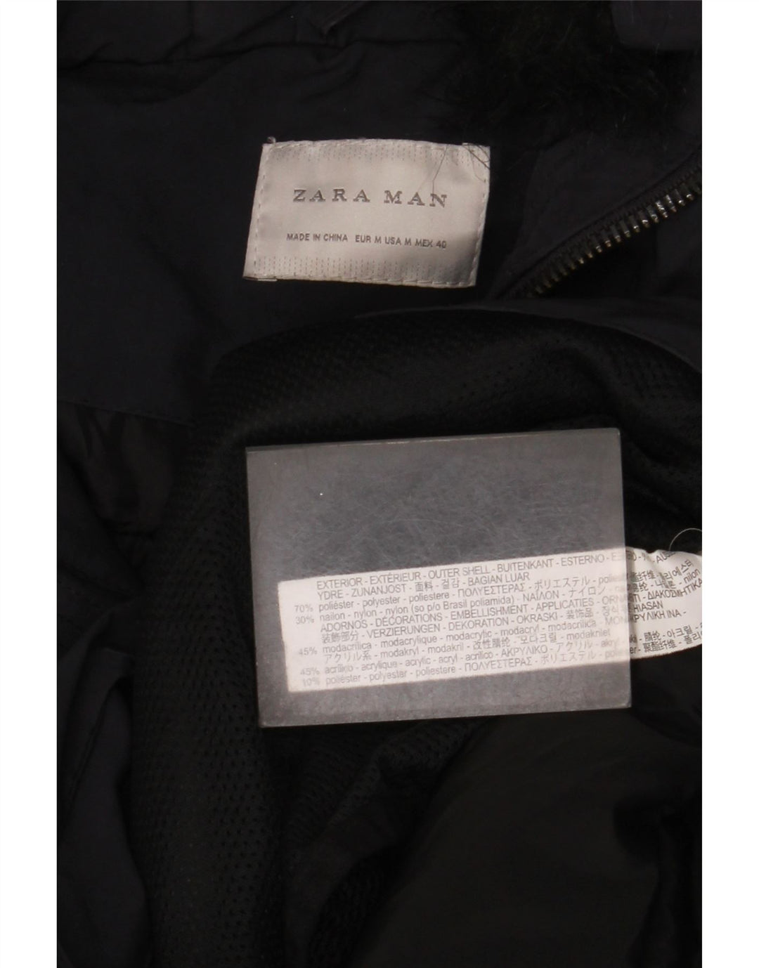 Zara Ανδρικό παλτό με κουκούλα με επένδυση UK 38 Medium Navy Blue Polyester