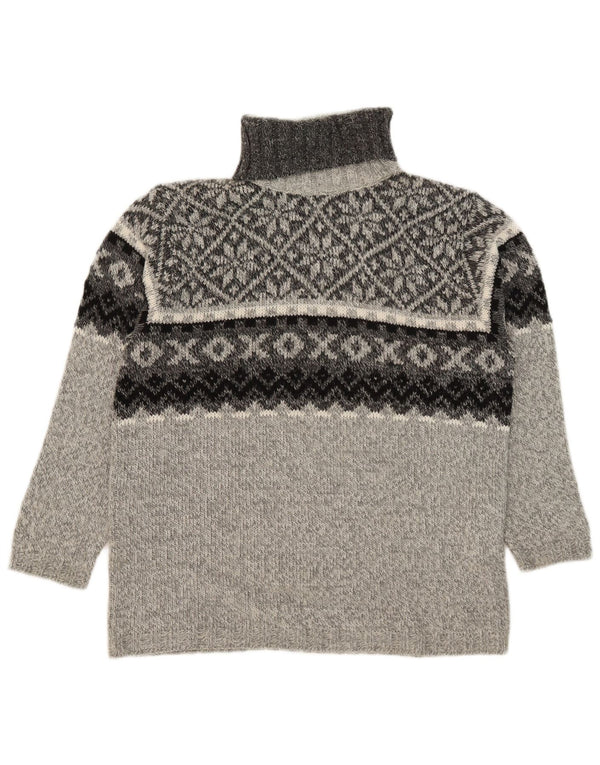 Vintage γυναικείο πουλόβερ με ρολό λαιμόκοψη UK 14 Medium Grey Fair Isle Acrylic