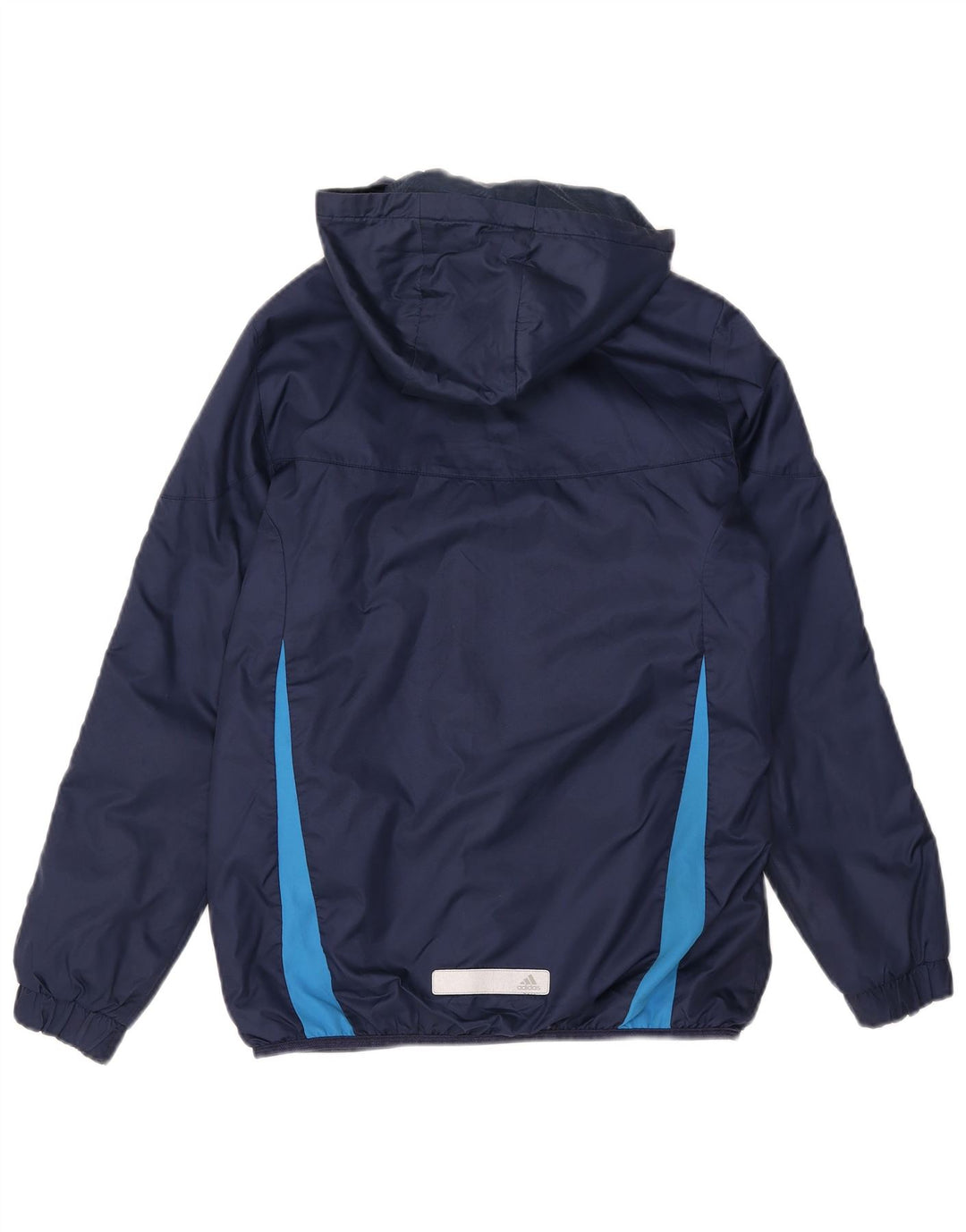 ADIDAS Girls Hooded Windbreaker Jacket 13-14 Years Navy Blue Colorblock