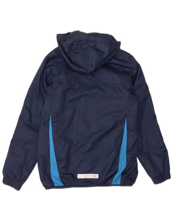 ADIDAS Girls Hooded Windbreaker Jacket 13-14 Years Navy Blue Colorblock
