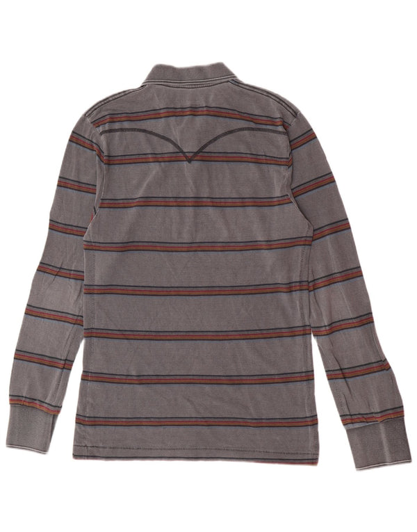 Levi's Mens Long Sleeve Polo Shirt Large Grey Striped Cotton